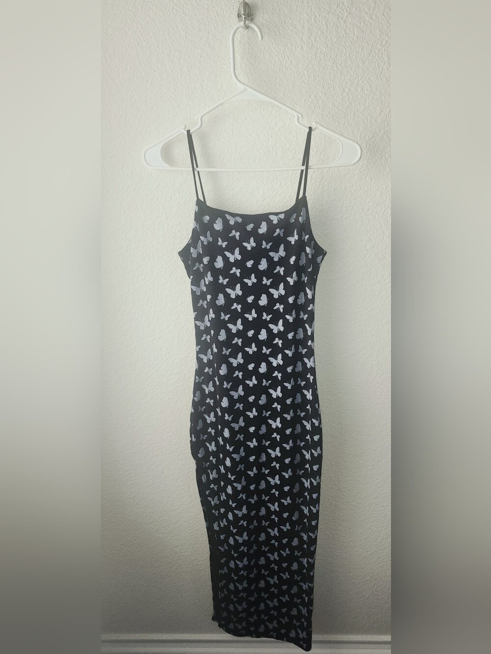Black Butterfly-Print Maxi Dress With Side Slit - Women's